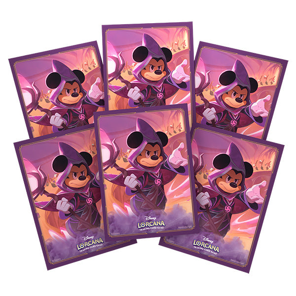 Matte card sleeves featuring Mickey Mouse as the Wayward Sorcerer from Disney Lorcana's Reign of Jafar set.