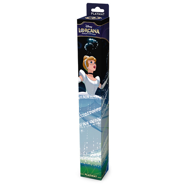 Disney Lorcana Fabled playmat featuring Cinderella, designed for tabletop gaming, showcasing enchanting artwork. Preorder now.