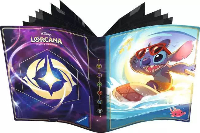 Disney Lorcana TCG portfolio featuring Stitch, showcasing vibrant artwork and a colorful design for card storage.