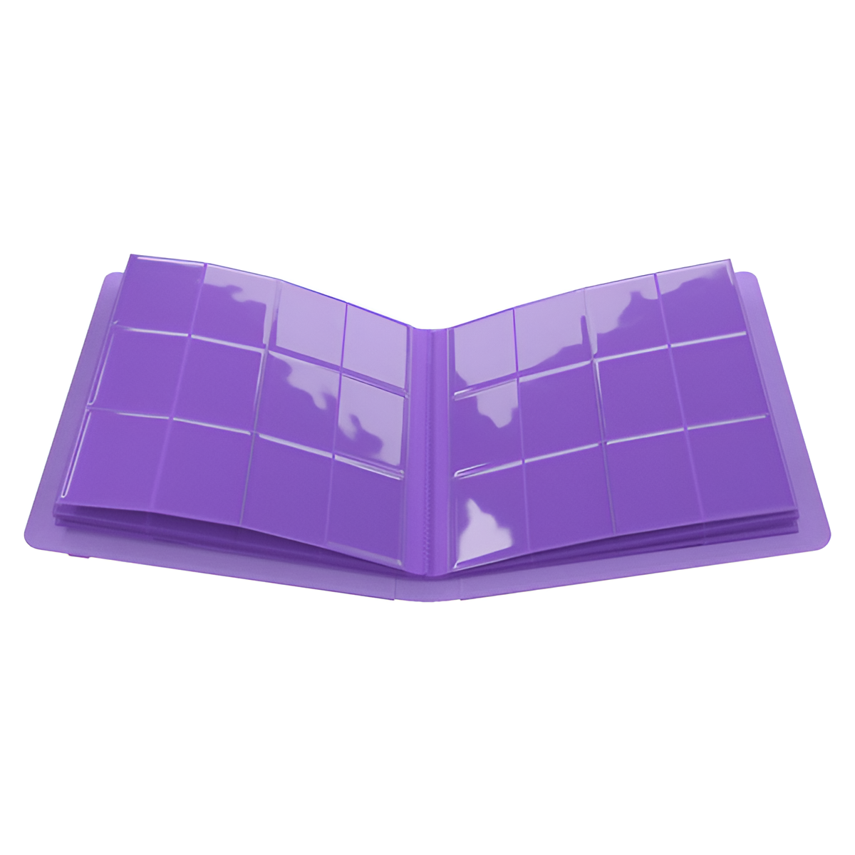 Purple Gamegenic binder featuring a 12-pocket layout for storing trading cards, ideal for collectors and gamers.