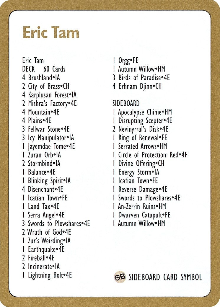 Image for 1996 Eric Tam Decklist Card (WCD)