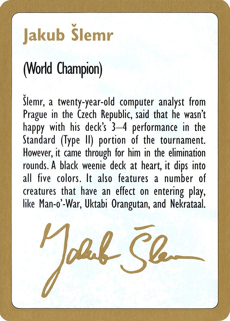 Image for 1997 Jakub Slemr Biography Card (WCD)