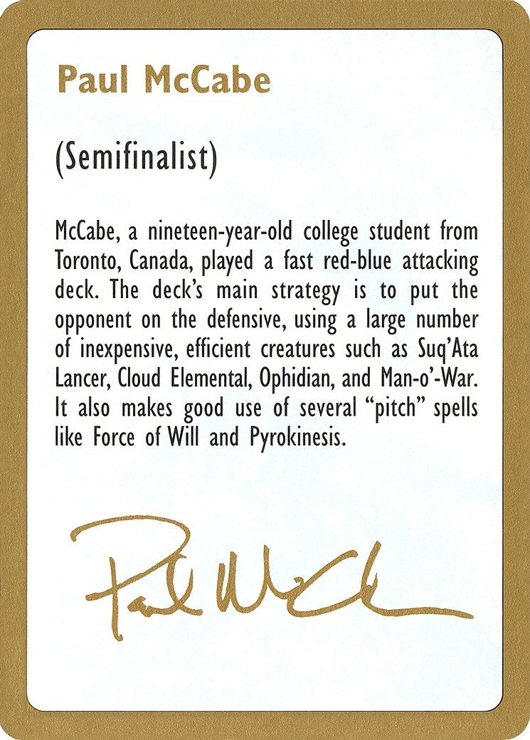 Image for 1997 Paul McCabe Biography Card (WCD)