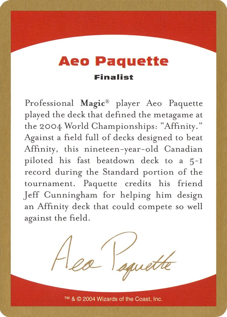 Image for 2004 Aeo Paquette Biography Card (WCD)
