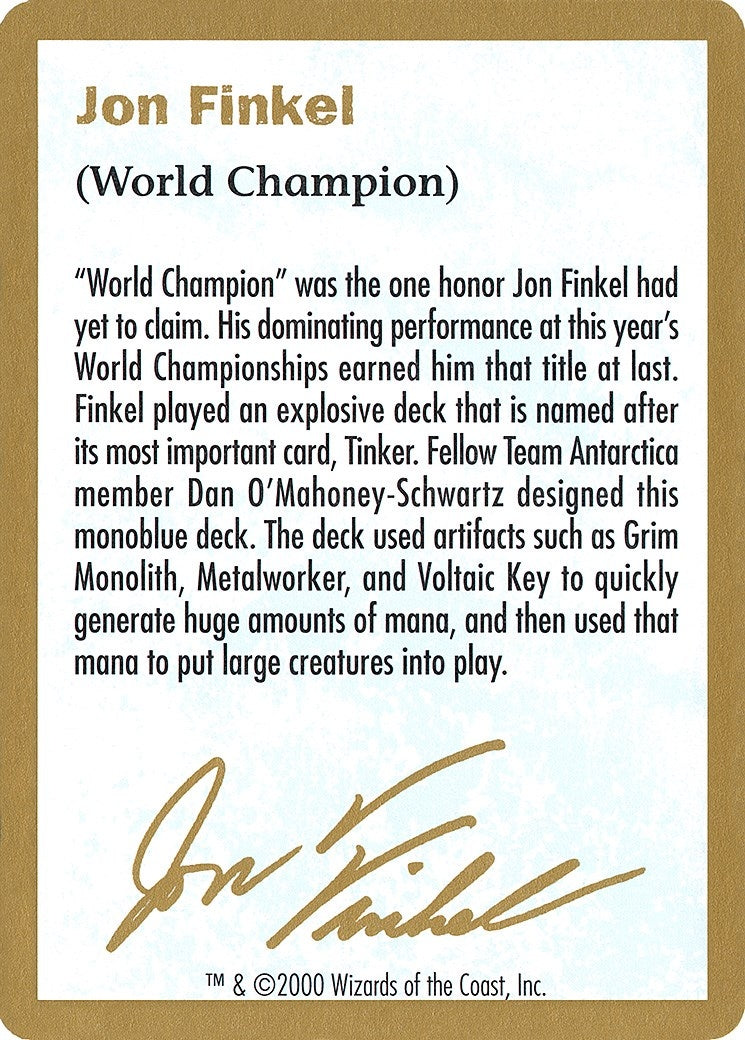 Image for 2000 Jon Finkel Biography Card (WCD)
