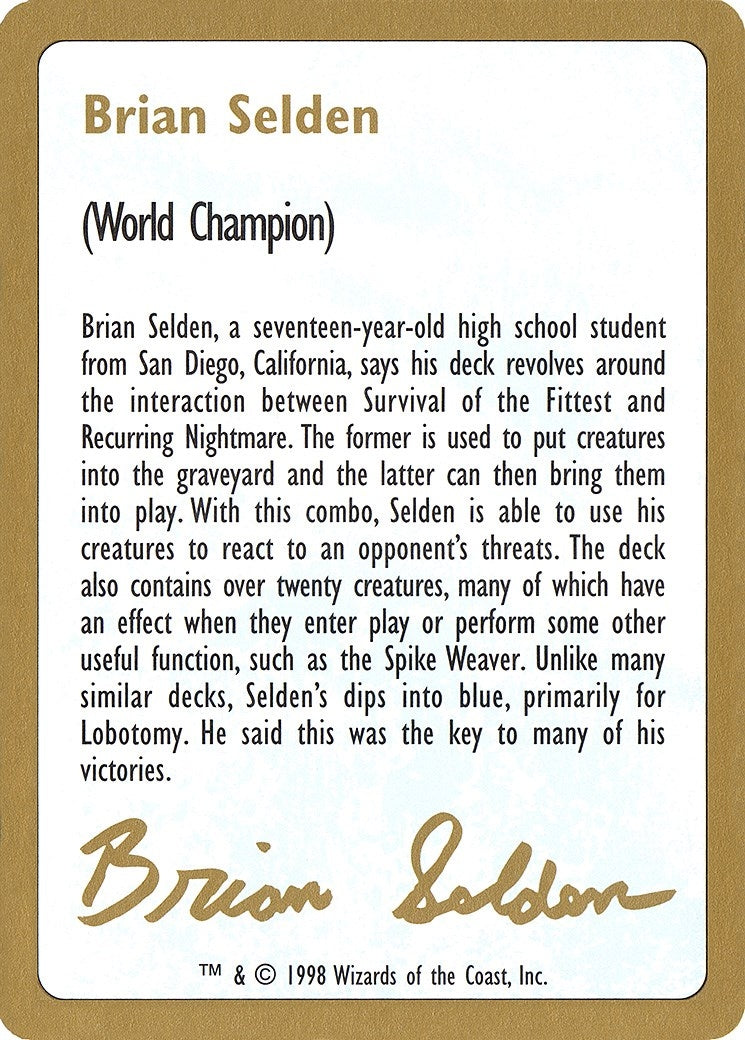 Image for 1998 Brian Selden Biography Card (WCD)