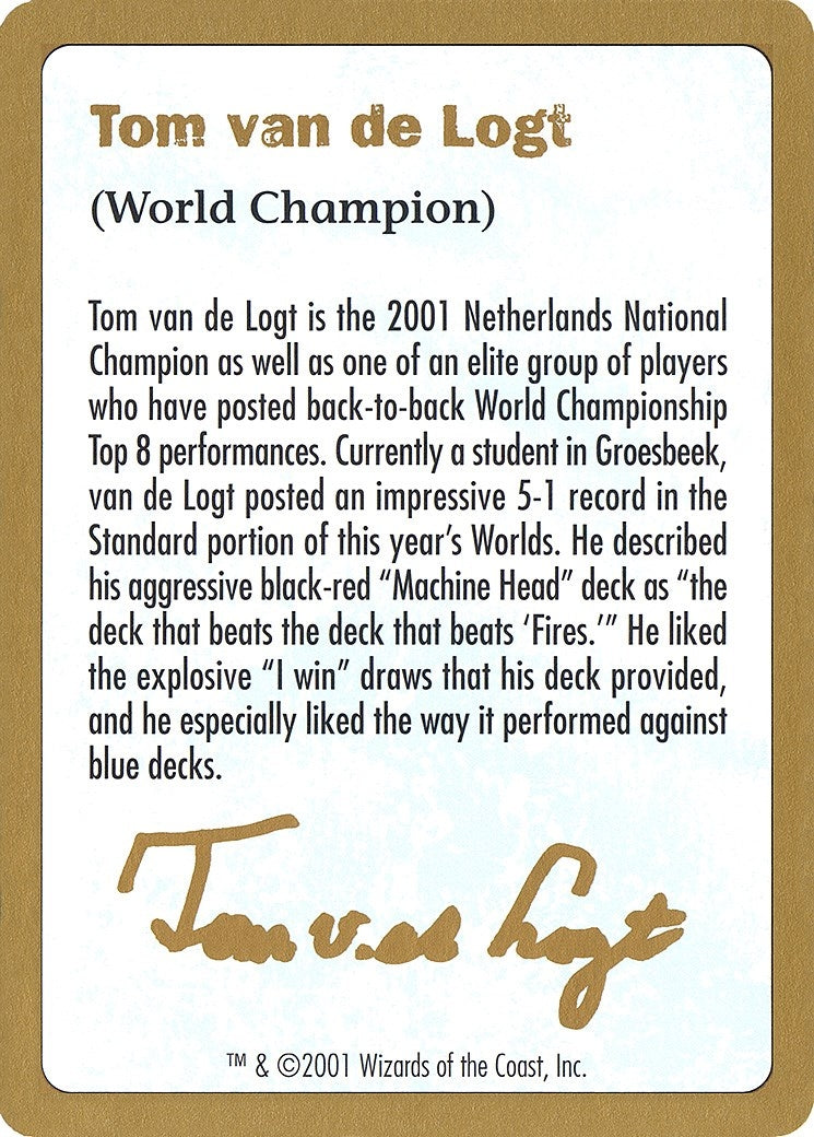 Image for 2001 Tom van de Logt Biography Card (WCD)