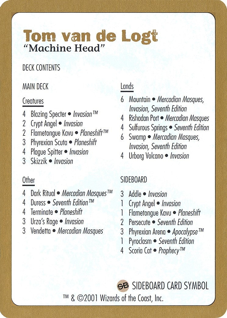 Image for 2001 Tom van de Logt Decklist Card (WCD)