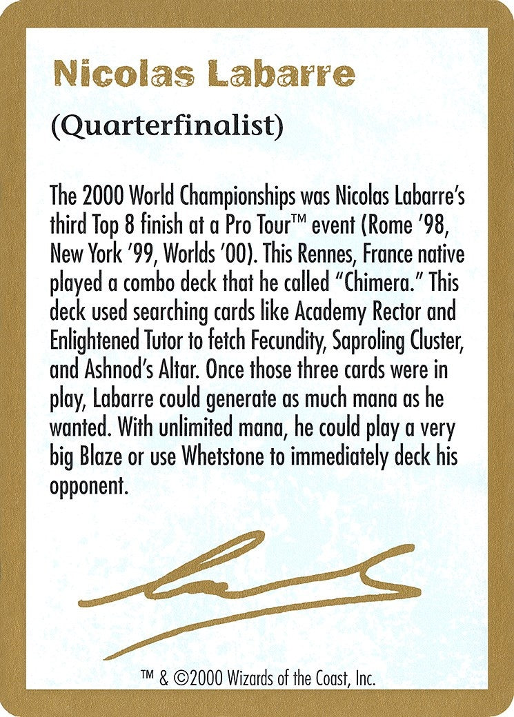 Image for 2000 Nicolas Labarre Biography Card (WCD)