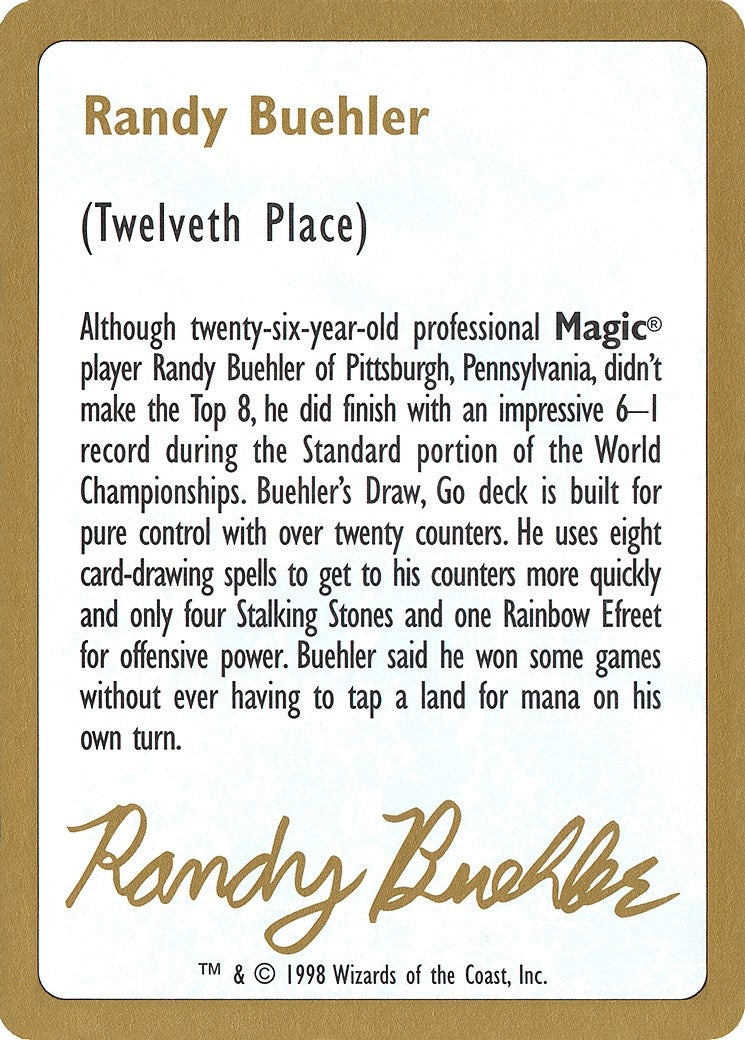 Image for 1998 Randy Buehler Biography Card (WCD)