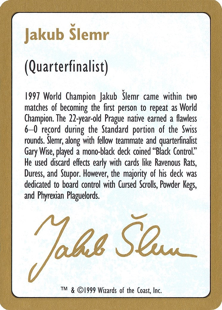 Image for 1999 Jakub Slemr Biography Card (WCD)