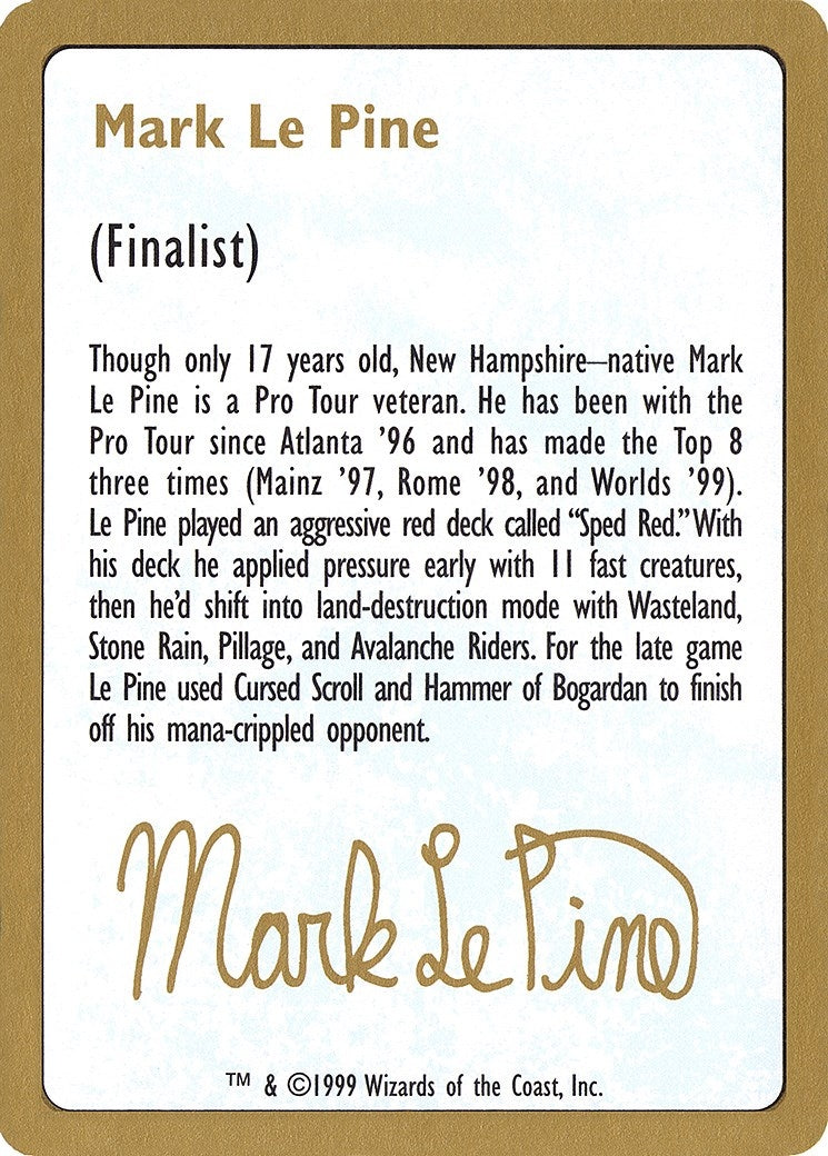 Image for 1999 Mark Le Pine Biography Card (WCD)