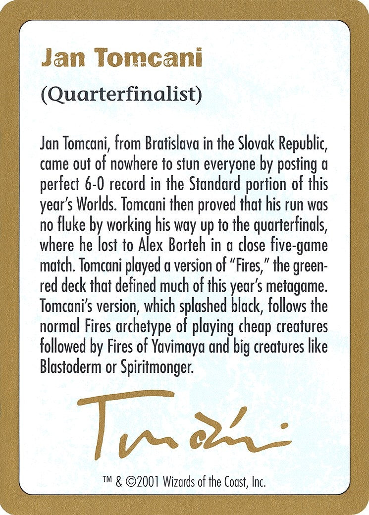 Image for 2001 Jan Tomcani Biography Card (WCD)