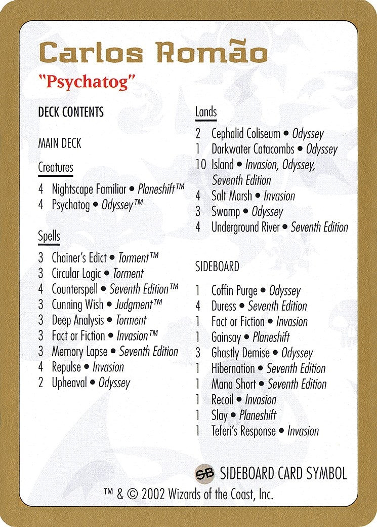 Image for 2002 Carlos Romao Decklist Card (WCD)