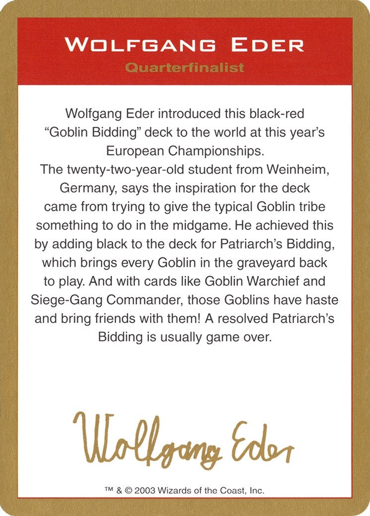 Image for 2003 Wolfgang Eder Biography Card (WCD)