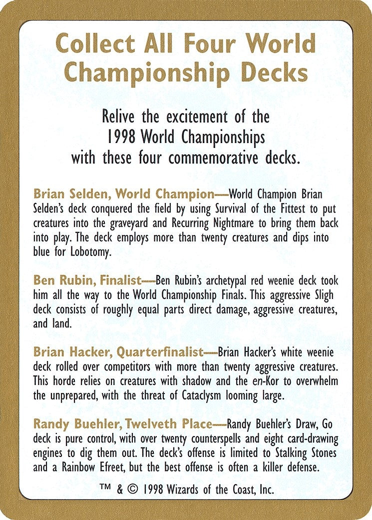 Image for 1998 World Championship Advertisement Card (WCD)
