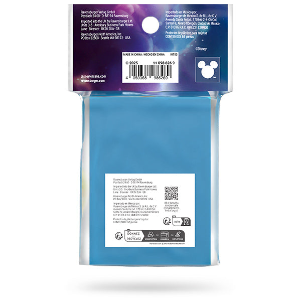 Blue card sleeves featuring Mulan design, ideal for protecting Disney Lorcana cards. Pack contains 65 sleeves.