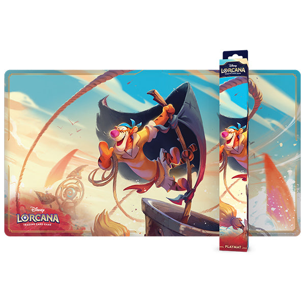 Colorful playmat featuring Tigger from Disney Lorcana, set on Archazia's Island with vibrant artwork and dynamic design.