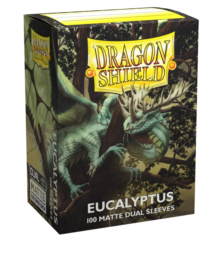 Dragon Shield Eucalyptus Matte Dual Card Sleeves pack featuring a dragon design, ideal for protecting trading cards.