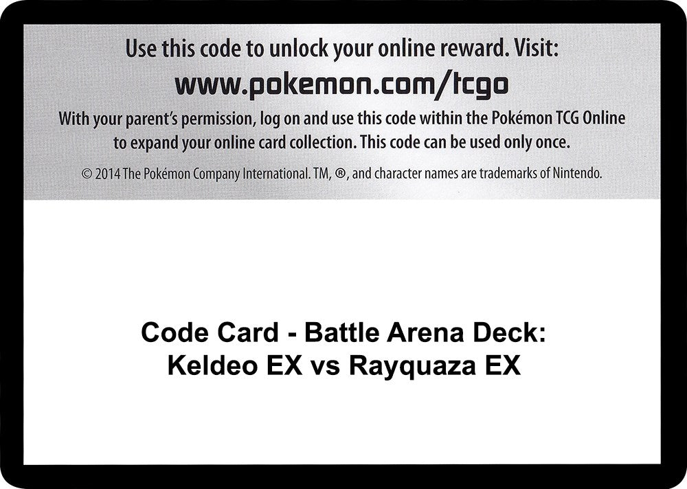 Image for Code Card - Battle Arena Deck: Keldeo EX vs Rayquaza EX (STS)