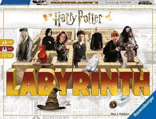 Harry Potter Labyrinth board game featuring iconic characters navigating a maze with magical elements.