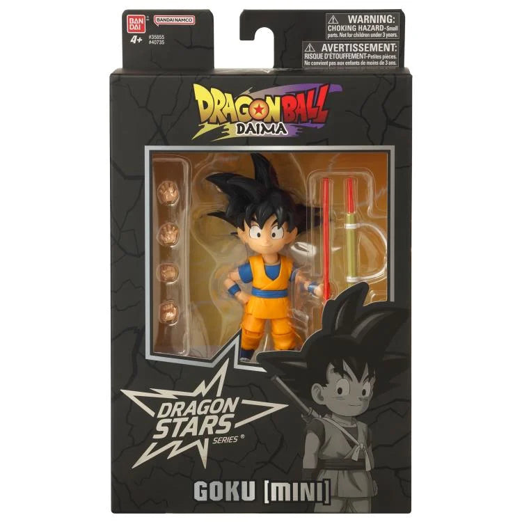 Dragon Ball DAIMA Goku action figure from the Dragon Stars Series in packaging, featuring vibrant colors and accessories.