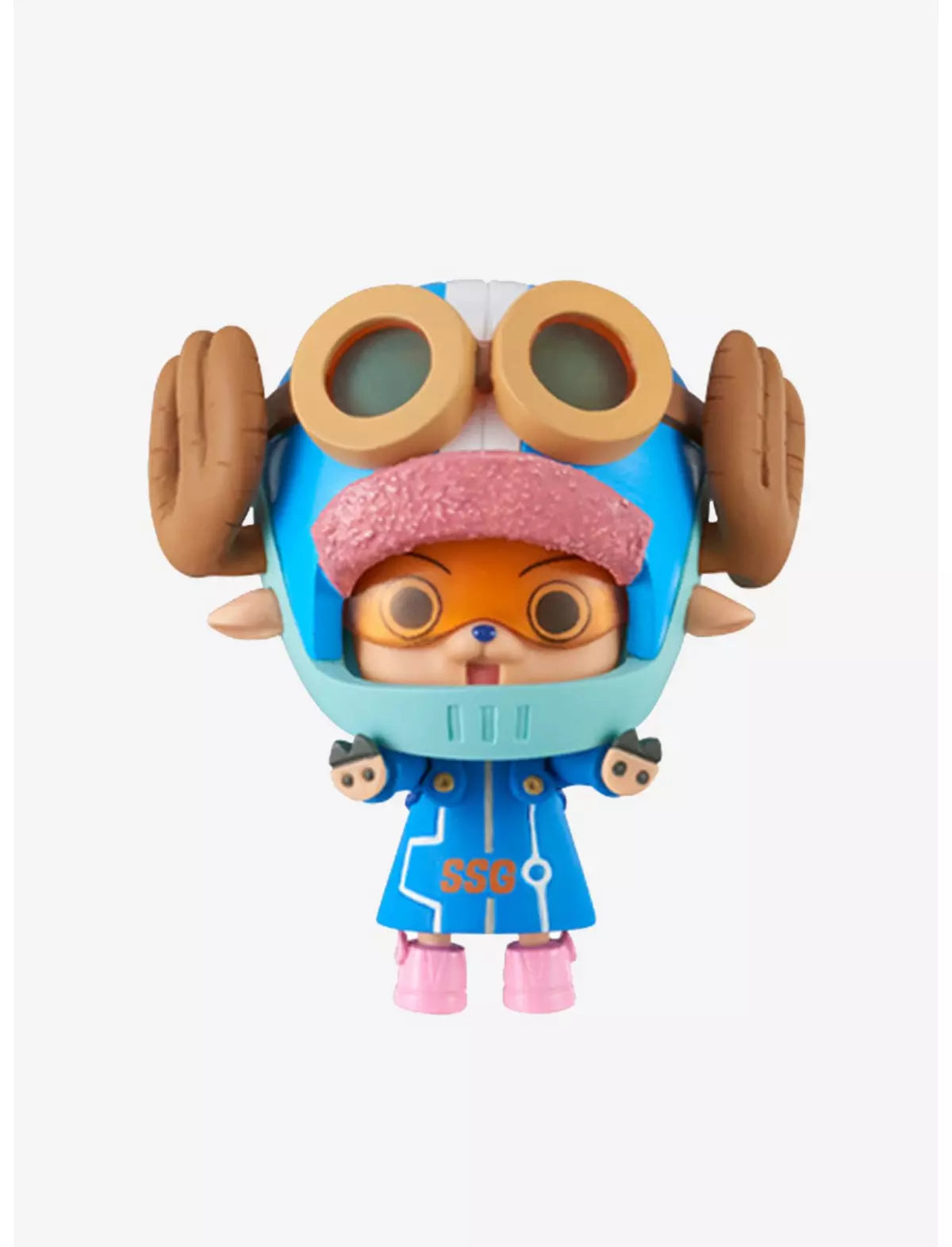 One Piece World Collectable Figure Egg Head Vol.2 features a detailed Chopper figure in a blue outfit with goggles and earmuffs.