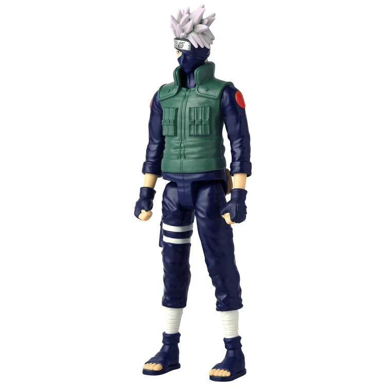 Anime Heroes Mega Naruto Kakashi action figure in a green vest and dark pants, featuring signature headband and spiky hair.