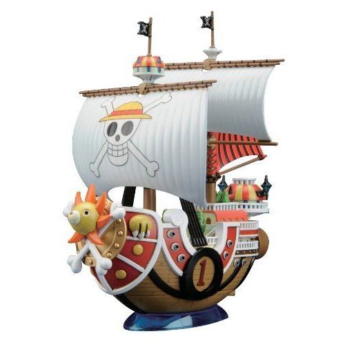 Model kit of the Thousand Sunny ship from One Piece, featuring vibrant colors, detailed sails, and iconic design elements.