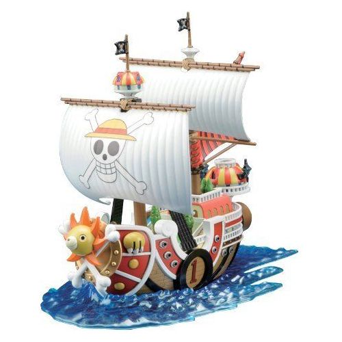 Model kit of the Thousand Sunny ship from One Piece, featuring vibrant colors, detailed sails, and a playful design.