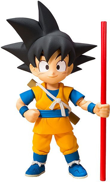 Dragon Ball DAIMA Dragon Stars Series Goku action figure in orange and blue outfit, holding a red staff, with spiky black hair.