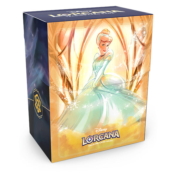 Disney Lorcana TCG Cinderella deck box featuring a vibrant illustration of Cinderella in her iconic gown against a magical background.