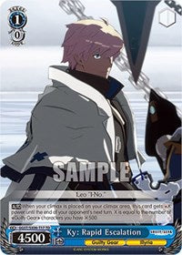 Card featuring Ky: Rapid Escalation, a character with a serious expression, set against a snowy background.