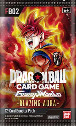 Dragon Ball Super Fusion World Blazing Aura booster pack featuring vibrant artwork of a character in action.