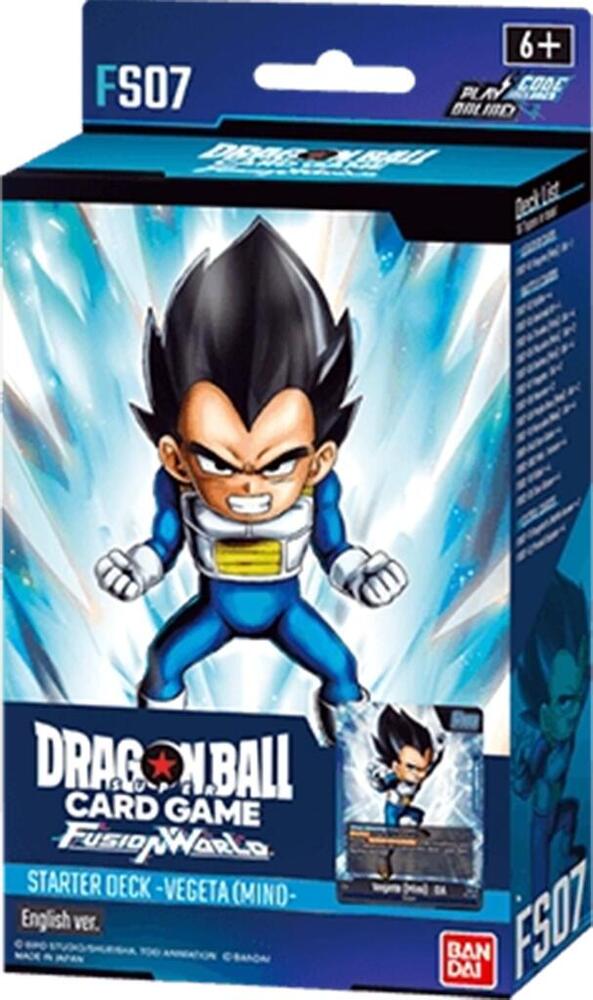 Dragon Ball Super TCG Fusion World Vegeta starter deck packaging featuring Vegeta in a dynamic pose with vibrant colors.