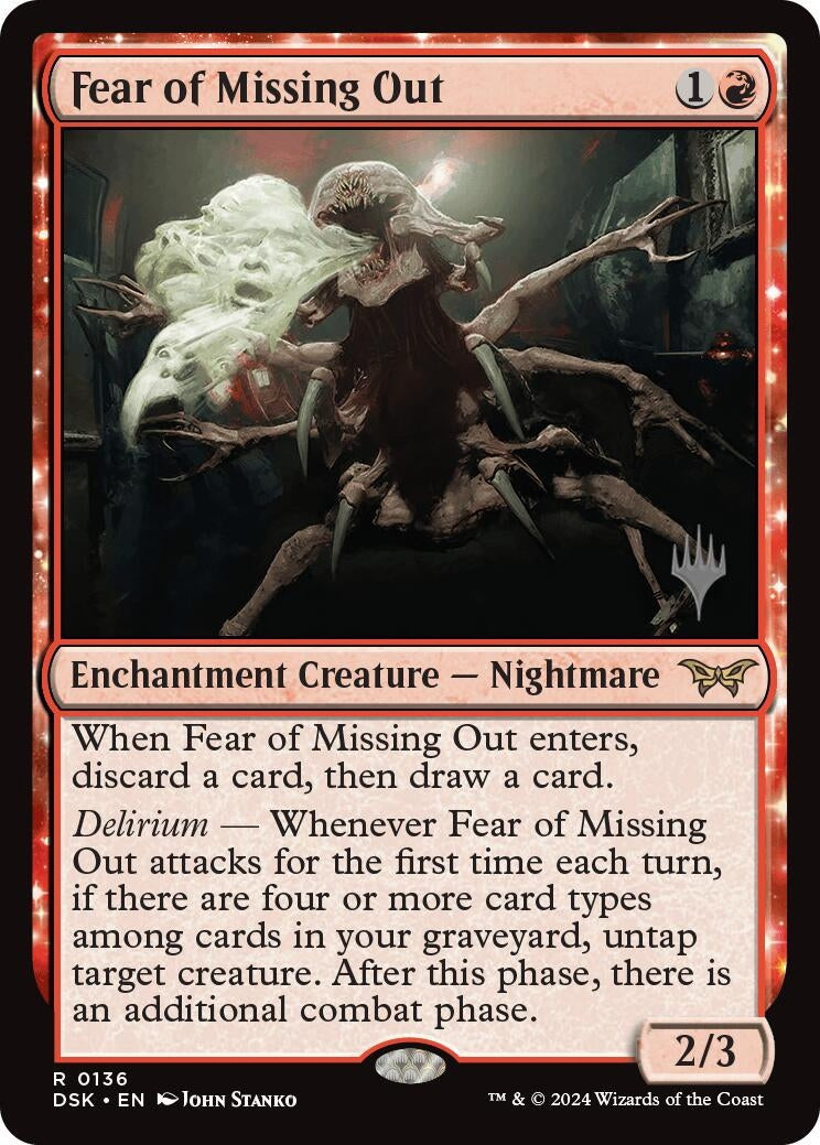 Fear of Missing Out card featuring a Nightmare creature with a dark, eerie design and game mechanics for strategy play.