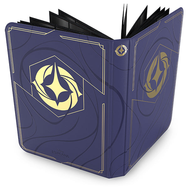 Disney Lorcana TCG Azurite Sea Portfolio features a premium design with a blue and gold color scheme, ideal for card storage.