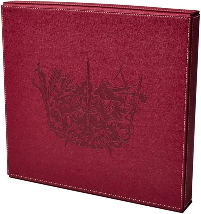 Dragon Shield Player Companion in Blood Red, featuring a textured cover with an intricate design of fantasy characters.