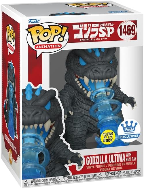 Funko POP! Godzilla Ultima figure with heat ray, featuring glow-in-the-dark details, in a collectible box.
