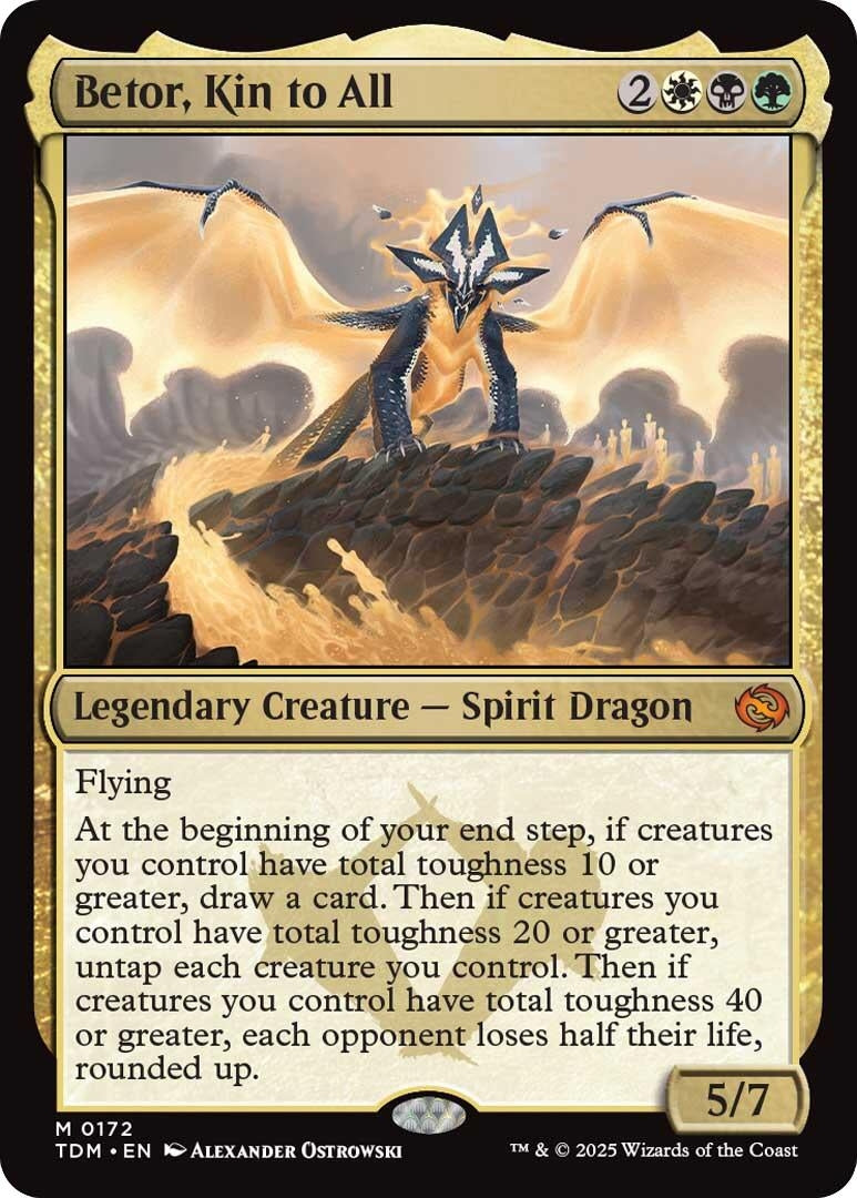Betor, Kin to All card featuring a Spirit Dragon with flying ability and unique toughness effects for gameplay.