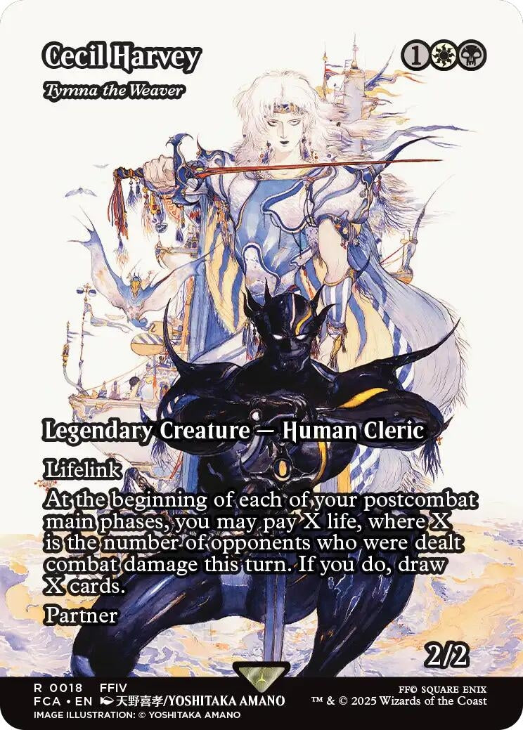 Cecil Harvey - Tymna the Weaver card featuring a legendary creature with lifelink and partner ability, illustrated by Yoshitaka Amano.