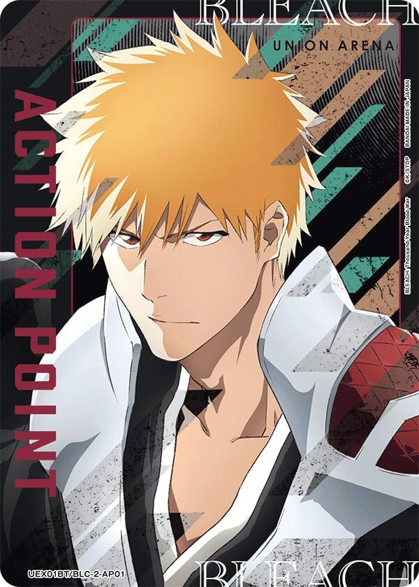 Action Point Card featuring Ichigo Kurosaki from Bleach, showcasing vibrant colors and dynamic design elements.