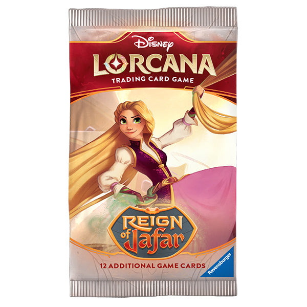 Disney Lorcana TCG Reign of Jafar booster box featuring 24 packs, each containing 12 collectible game cards.