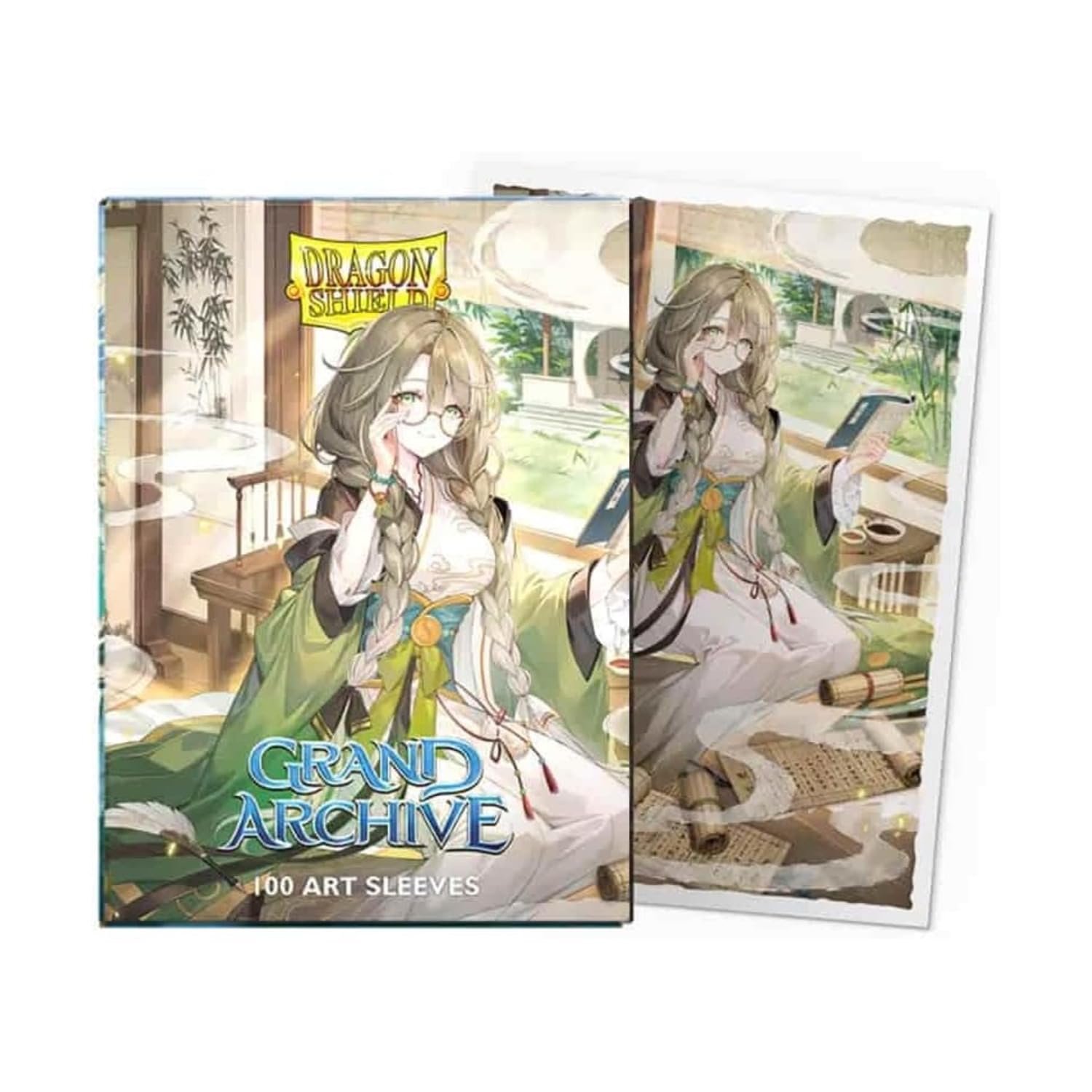Matte card sleeves featuring "Kongming, Wayward Maven" artwork from Dragon Shield's Grand Archive collection. 100 count.