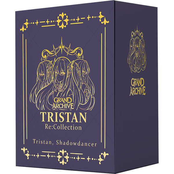 Grand Archive TCG Tristan, Shadowdancer Re:Collection Lite box featuring elegant gold illustrations on a purple background.