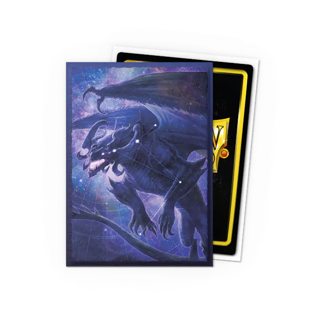 Art card sleeves featuring a dragon design against a starry background, ideal for protecting trading cards.