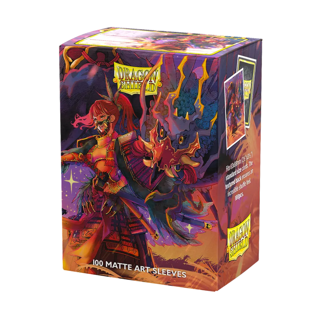 Dragon Shield Japanese Artist Series 2 The Fallen card sleeves featuring vibrant artwork, packaged in a 100-count box.