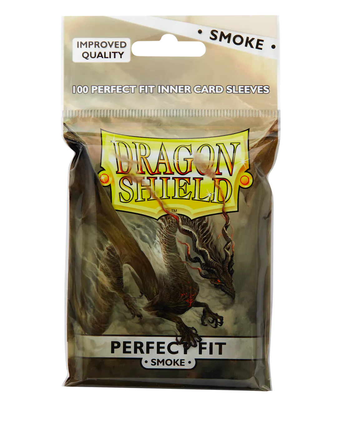 Dragon Shield Perfect Fit Inner Card Sleeves in Smoke color, 100 count pack featuring a dragon design.