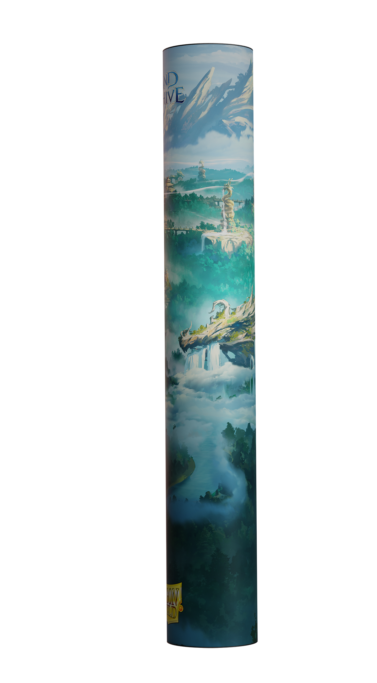 Dragon Shield Grand Archive Baidi Oathsworn Palace playmat featuring a serene landscape with waterfalls and distant mountains.