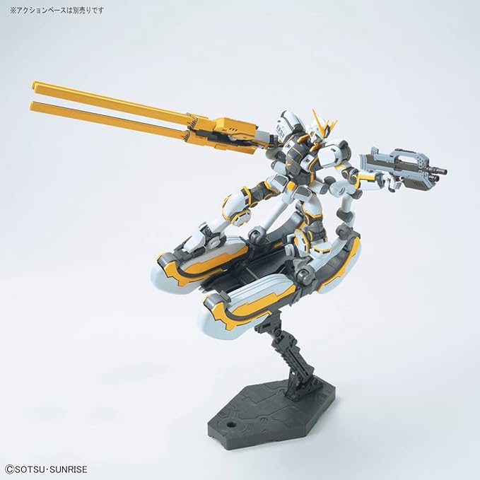 HG 1/144 ATLAS GUNDAM model from GUNDAM THUNDERBOLT, featuring dynamic pose with dual beam weapons and detailed design.